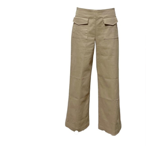 Zara wide leg khaki cropped trousers with front pockets and side zipper, size M‎